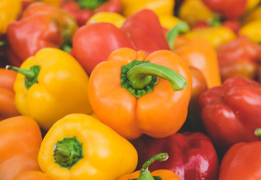 Red, yellow, and orange bell peppers