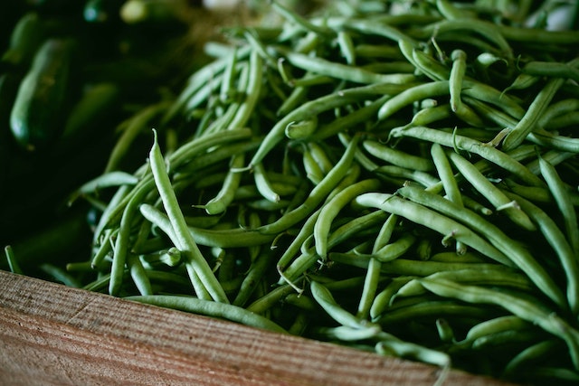 Basket of fresh green beans 